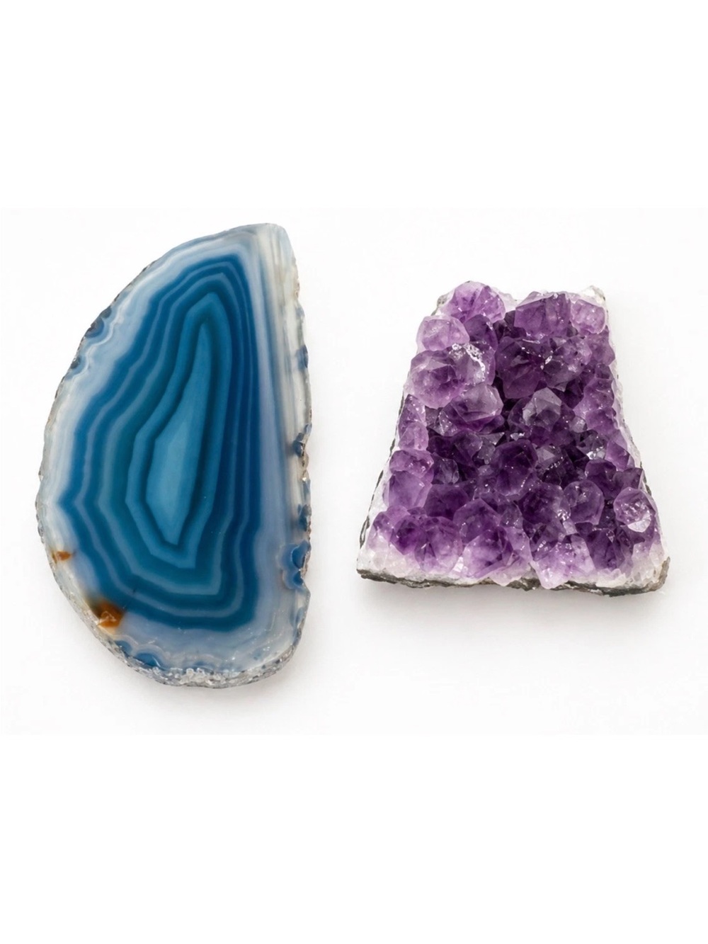 Agate Geode Slice & Amethyst Crystal Fridge Magnets Set 2 Natural Stone
